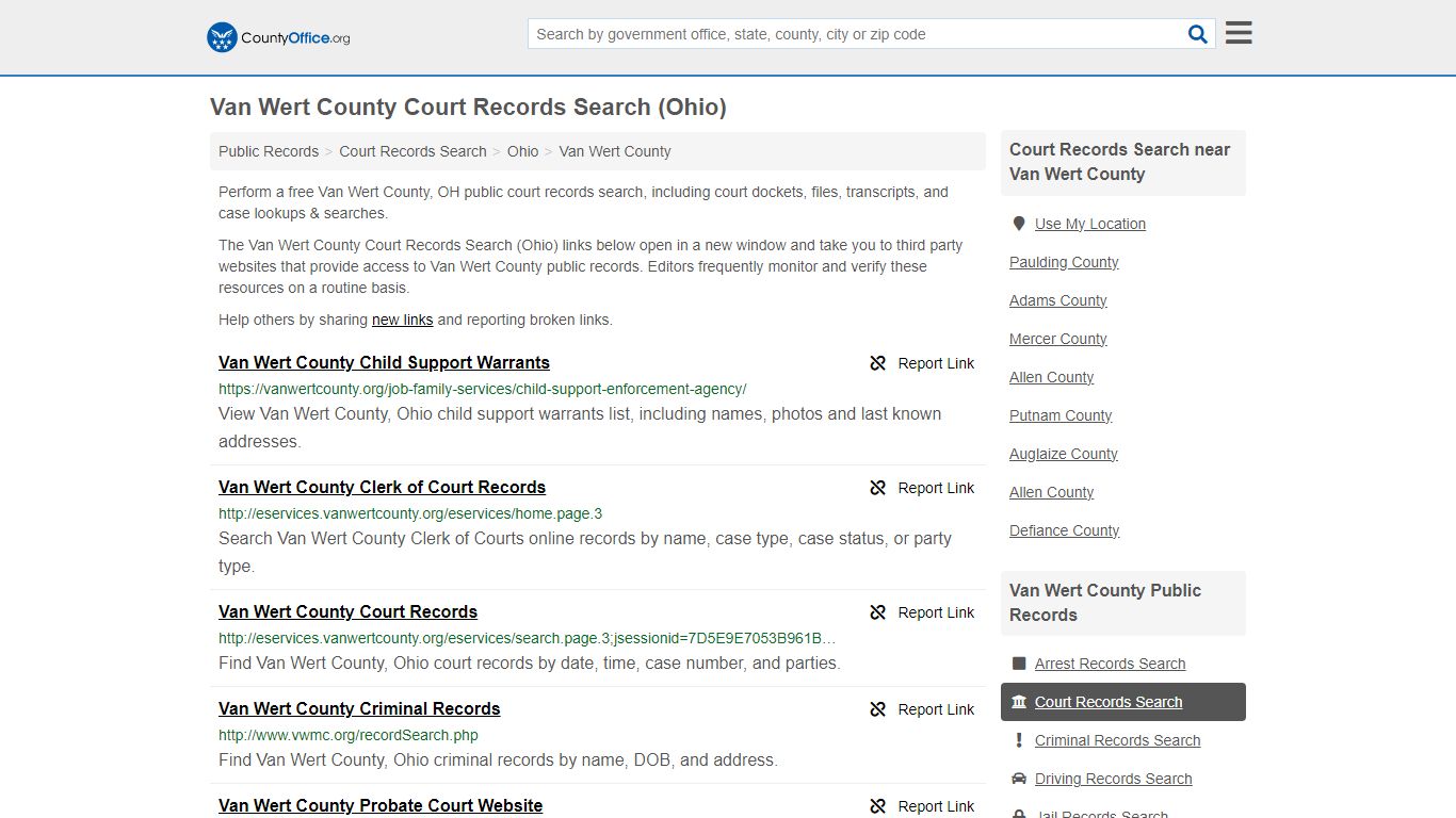 Van Wert County Court Records Search (Ohio) - County Office